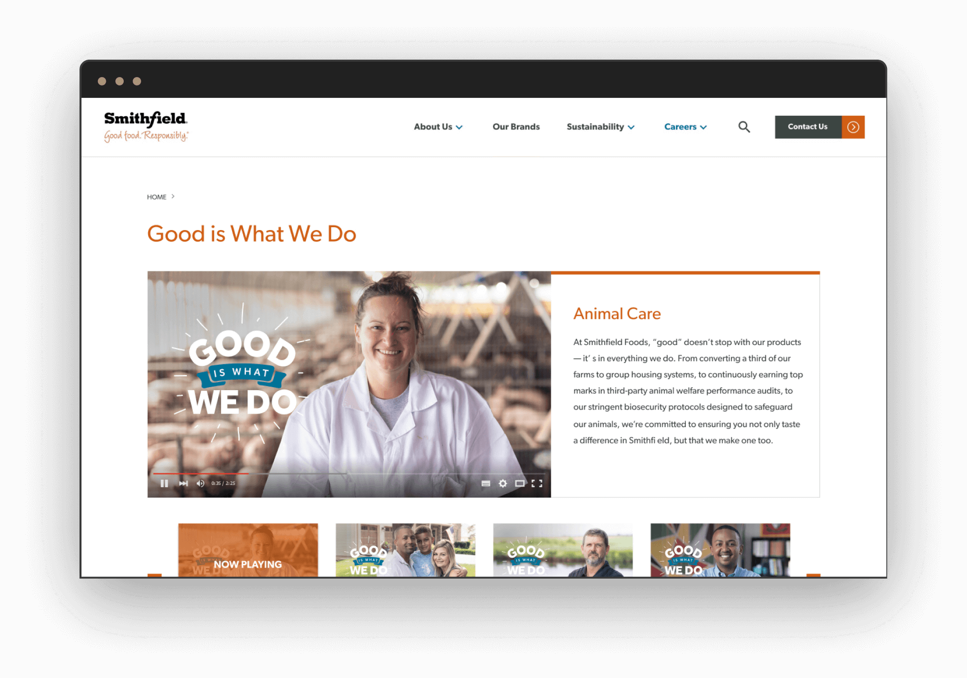 Smithfield Foods - Good Is What We Do, web browser