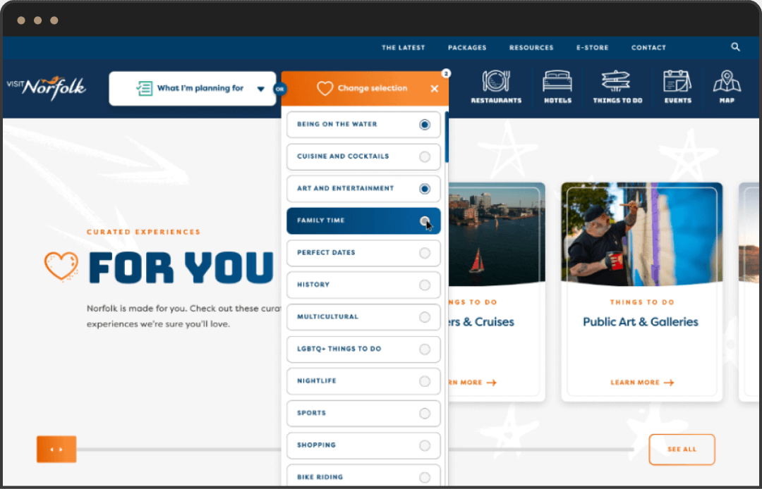 Visit Norfolk - Reimagining VisitNorfolk.Com, web browser